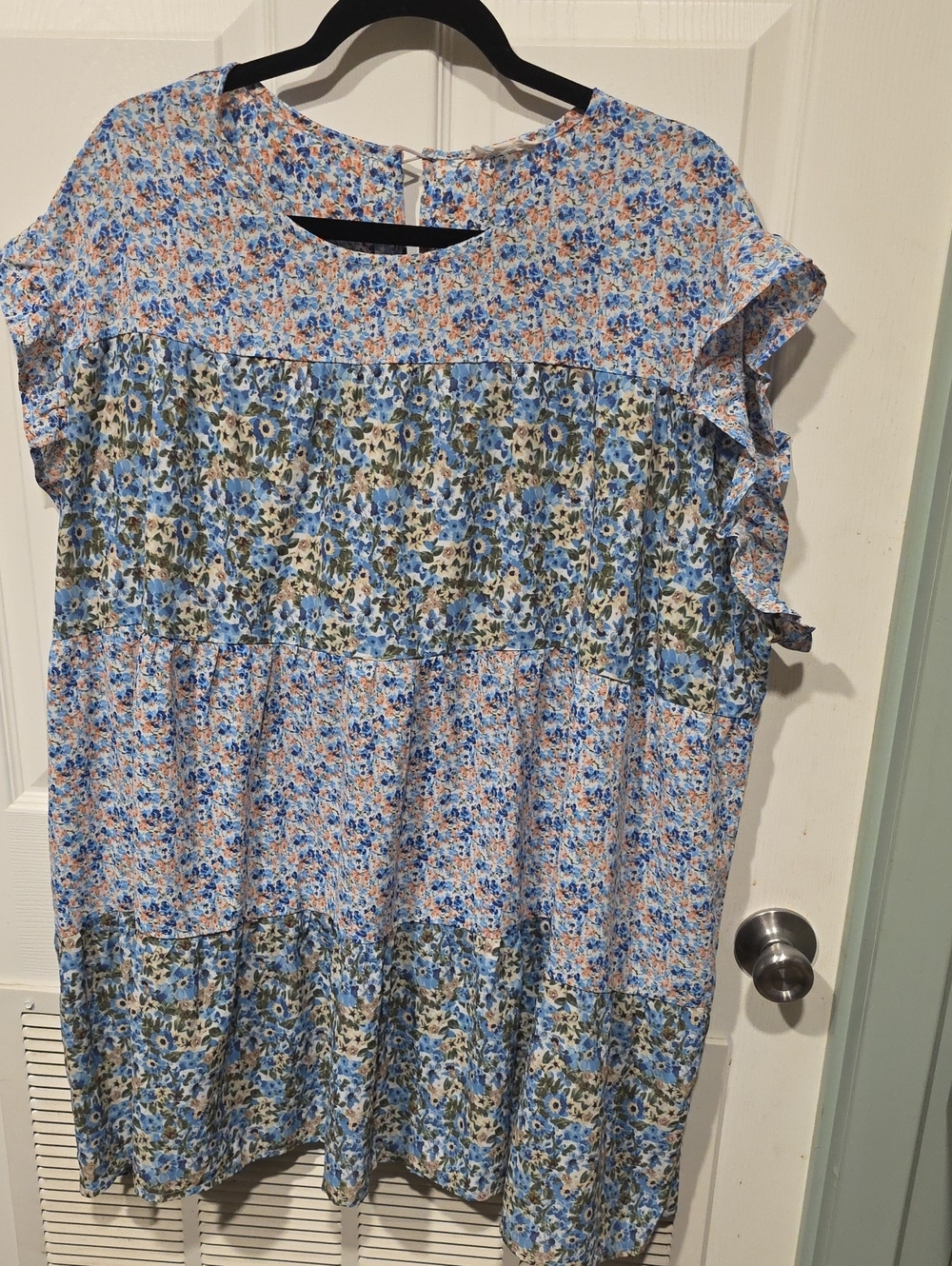 Floral Tiered Ruffle-Sleeve Kids Dress in Blue